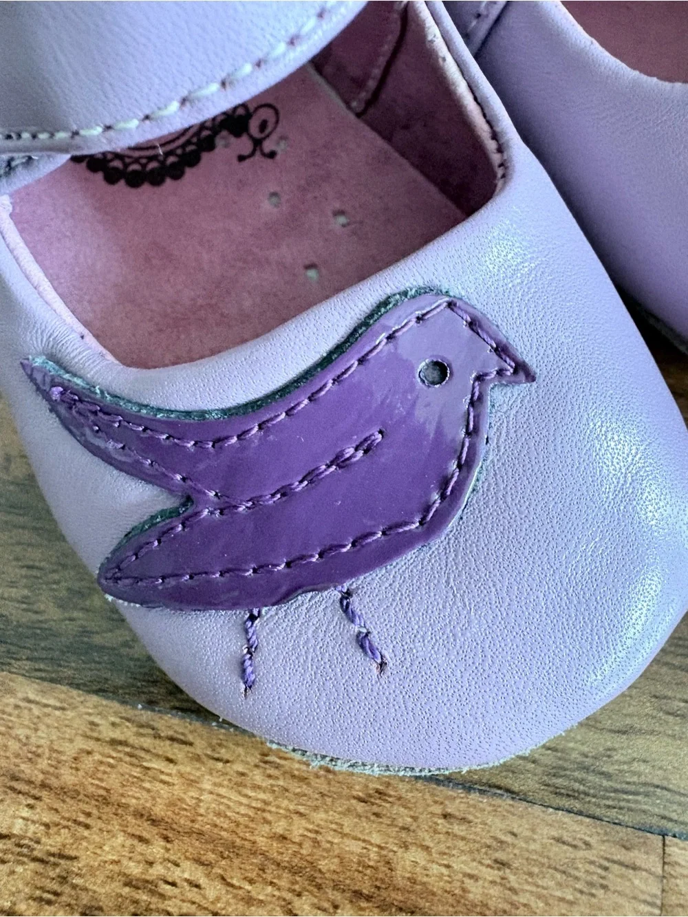 Live & Luca Baby Girl Lilac Leather Pio Bird Peacock Crib Shoes 0 6 12 Months